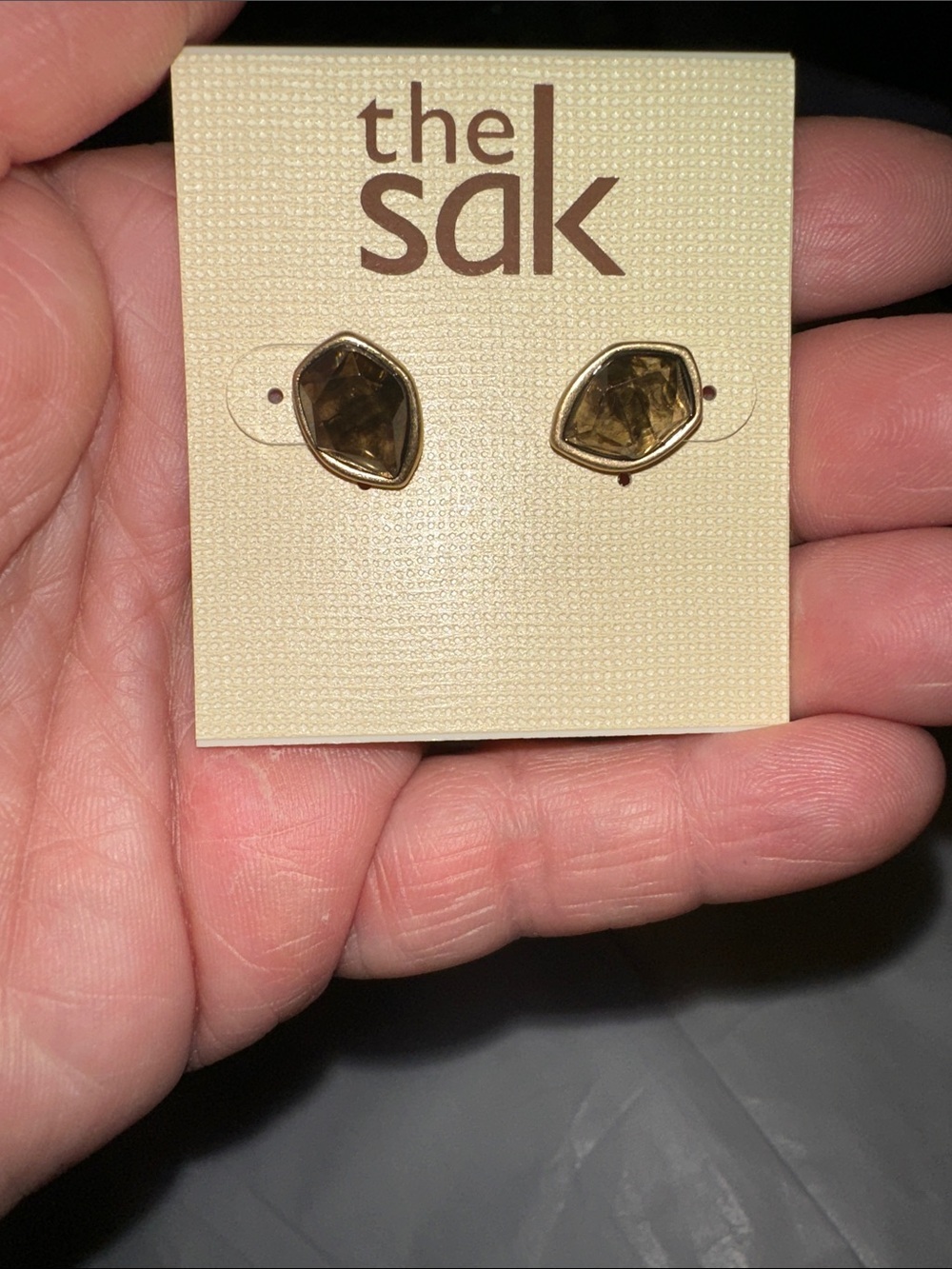 the sak Smoky Brown Stone Gold-Trim Stud Earrings new on card